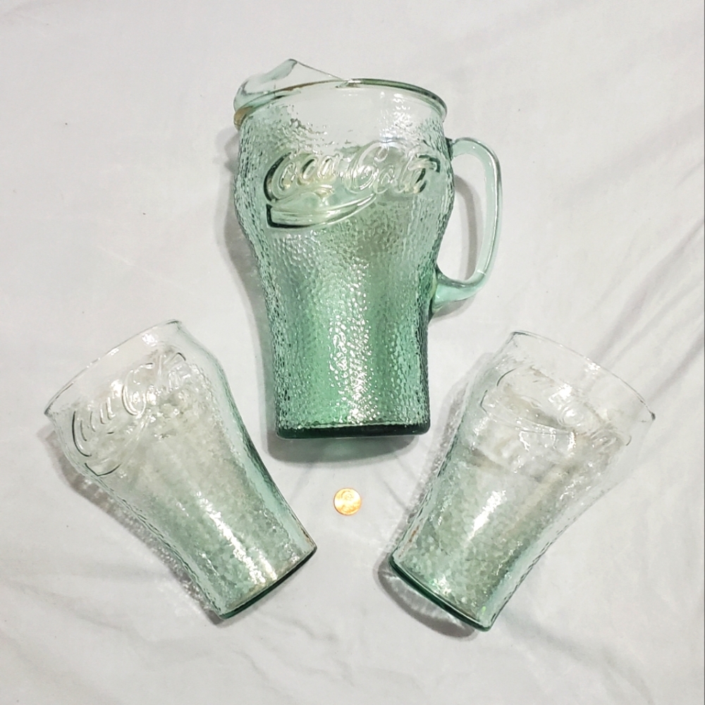 Vintage Coca-Cola Glass Pitcher and Glasses Set